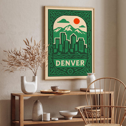 Denver Cityscape Poster - Green Colorado Wall Art