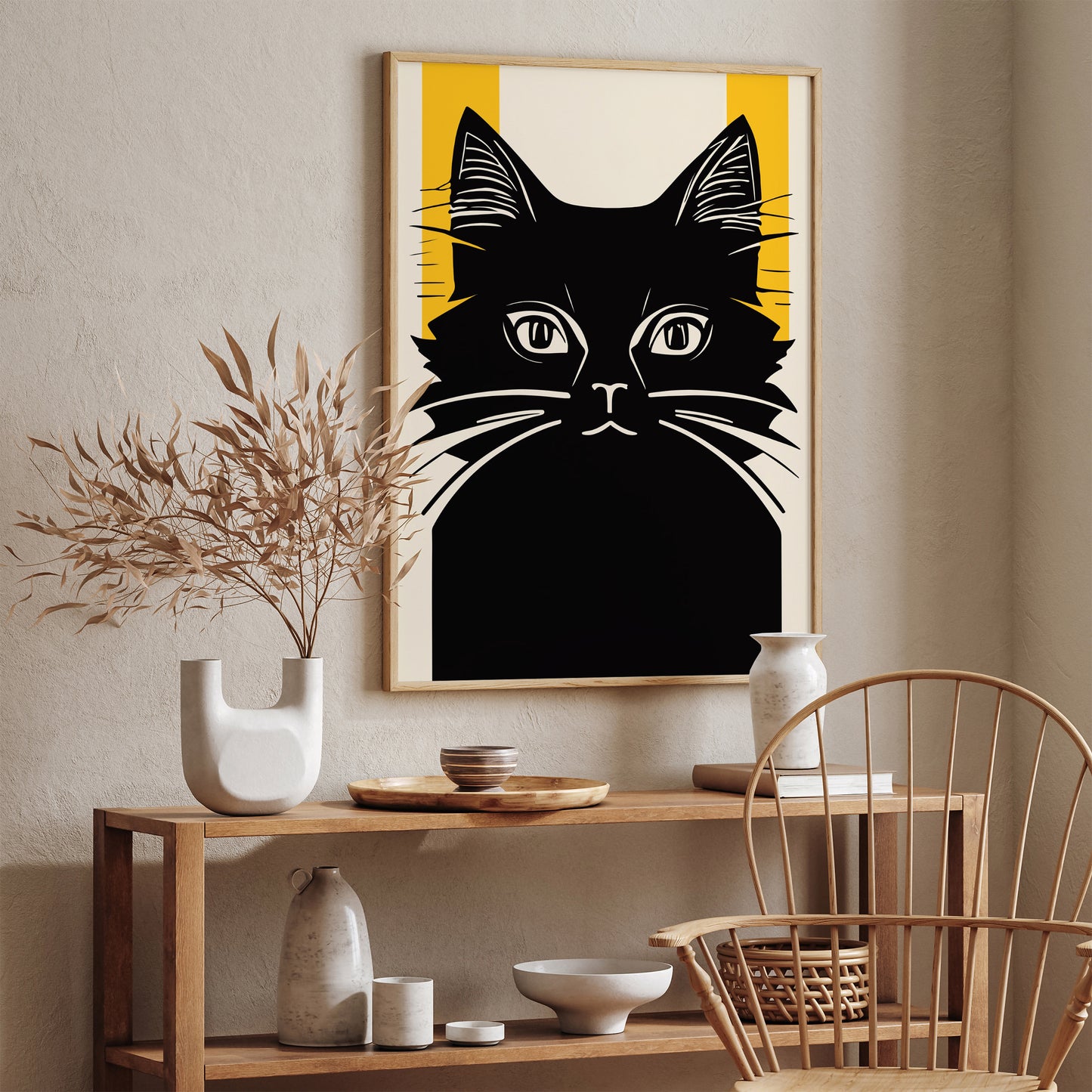 Retro Cat Linocut Poster