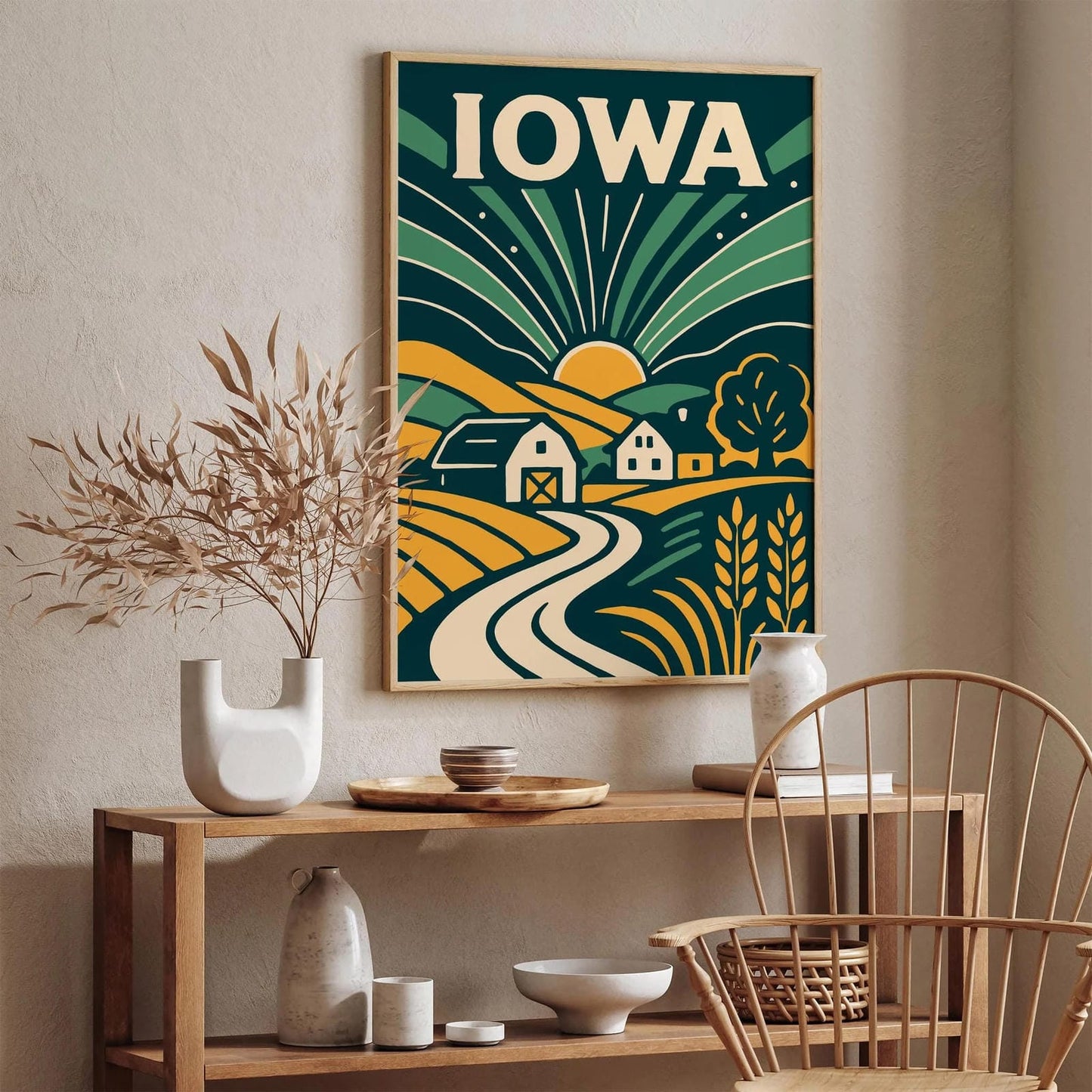 Iowa Travel Poster - Retro Scenic Wall Art
