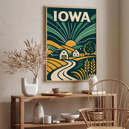 Iowa Travel Poster - Retro Scenic Wall Art