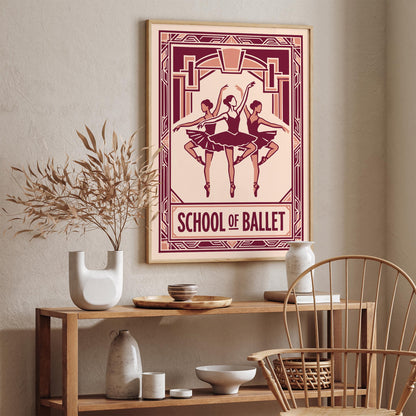Retro Pink Ballet School Art Deco Poster