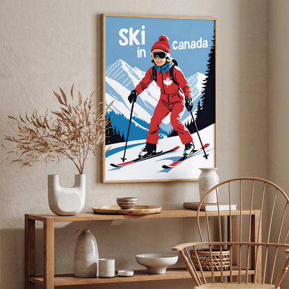 Ski in Canada Retro Travel Poster