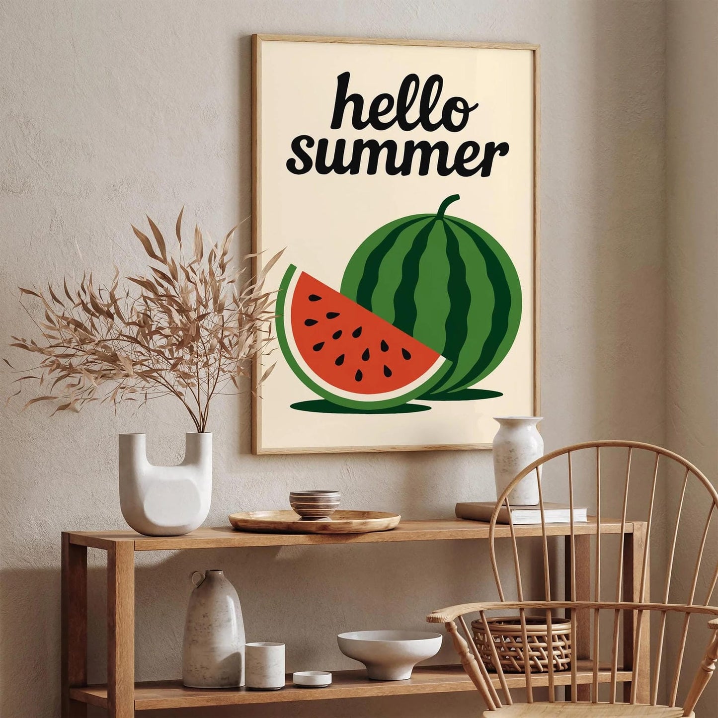 Hello Summer Poster - Watermelon Kitchen Art Print