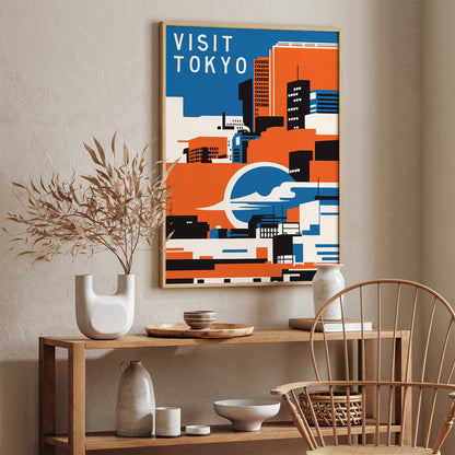 Visit Tokyo Blue Orange Travel Print