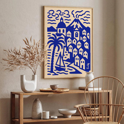 Sicily Cityscape Landscape Blue Poster