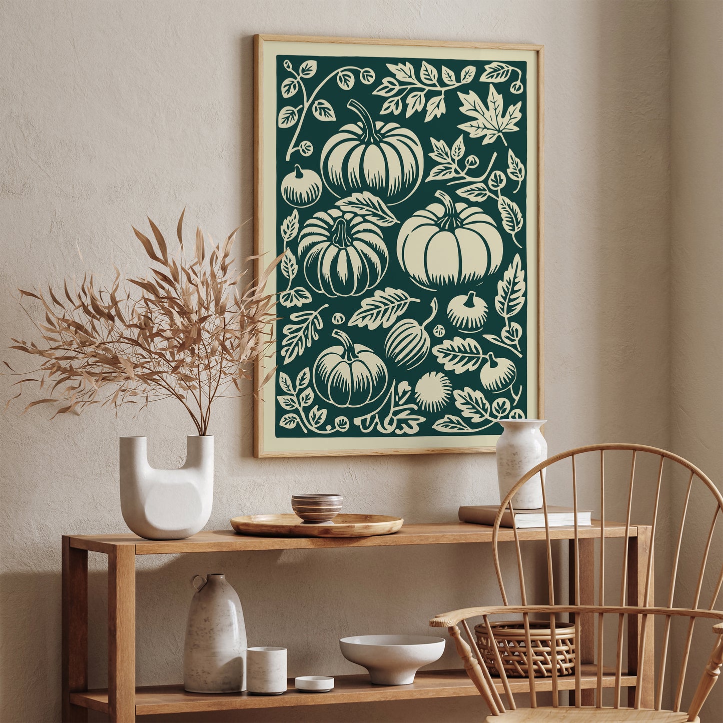Fall Pumpkins Green Art Print 2024