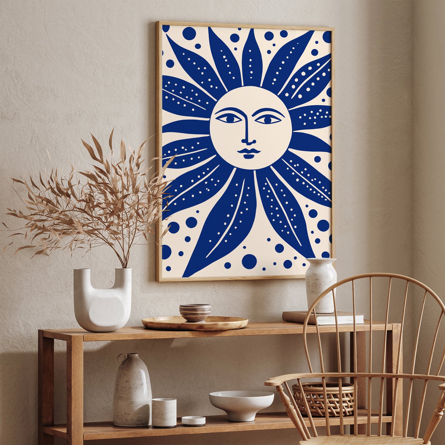 Rustic Blue Smiling Sun Wall Art