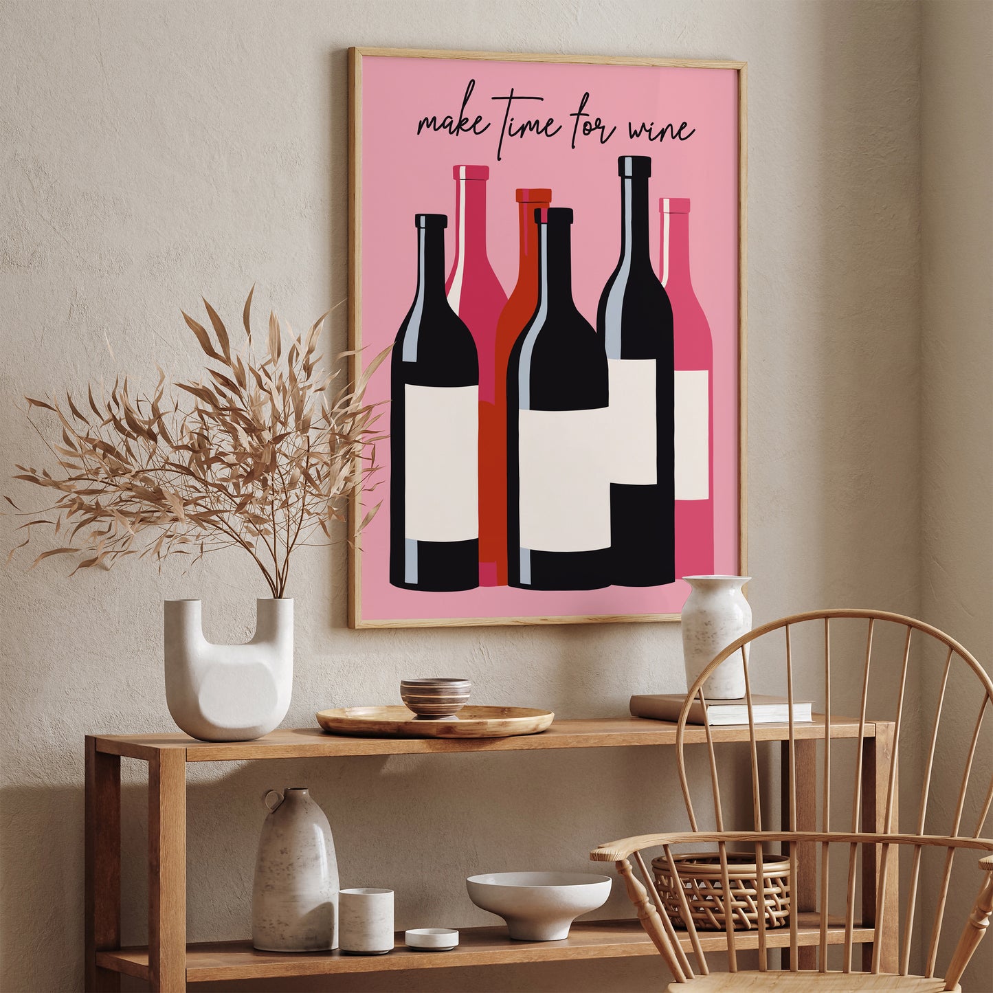 Make Time for Wine Pink Kitchen Poster