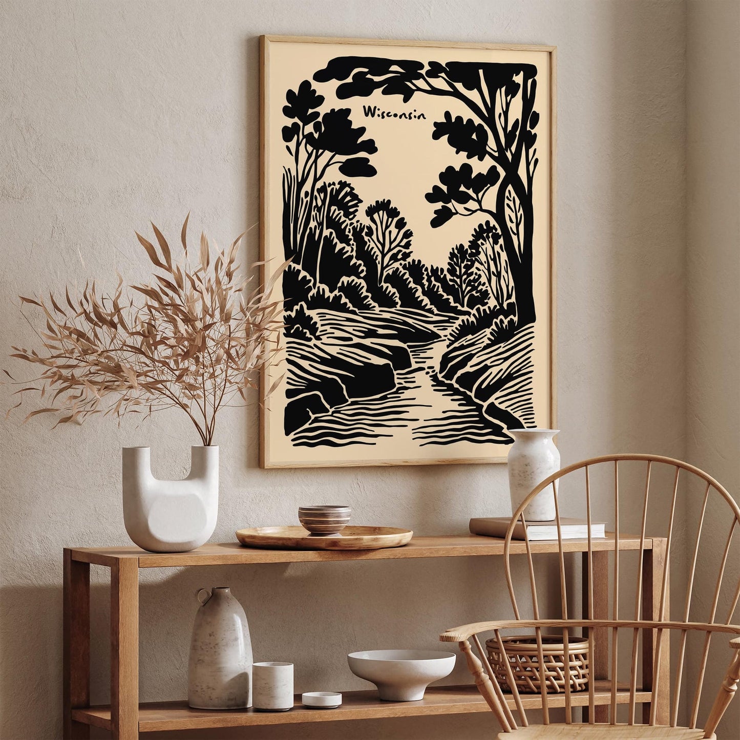 Wisconsin Nature Travel Black Ink Style Poster