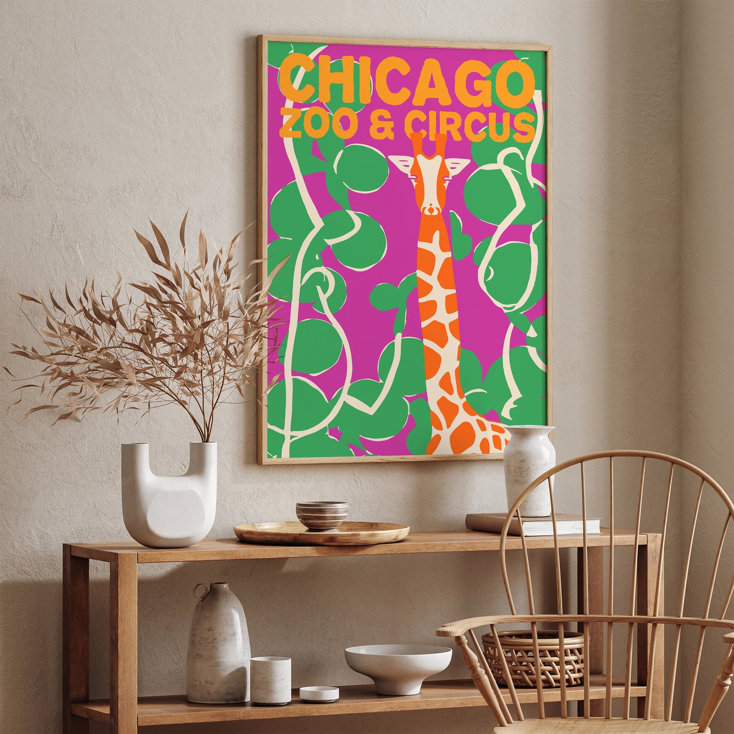 Chicago Zoo & Circus Pink Green Art Print