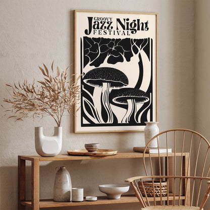 Groovy Jazz Night BW Art Print