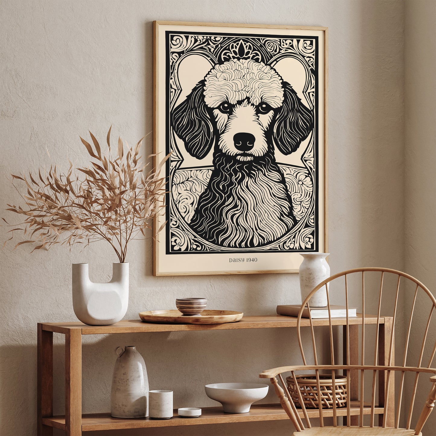 Daisy Poodle Dog Portrait Vintage Art Print