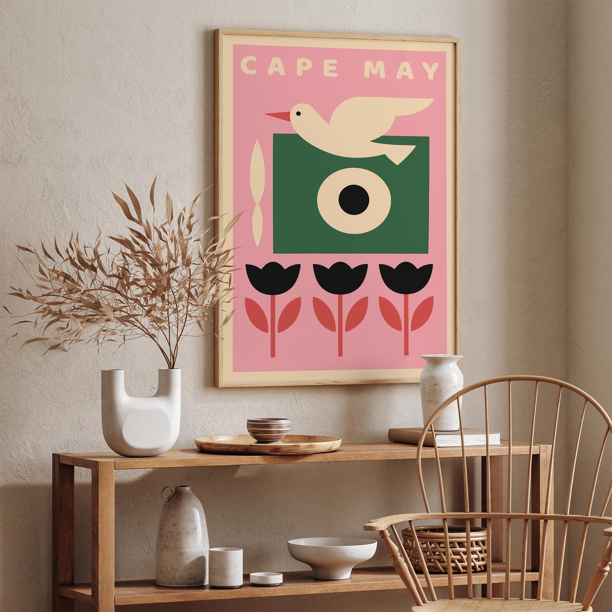 Cape May NJ Poster – Pink Mid Century Art