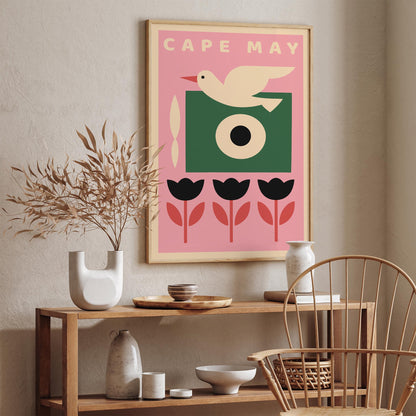 Cape May NJ Poster – Pink Mid Century Art