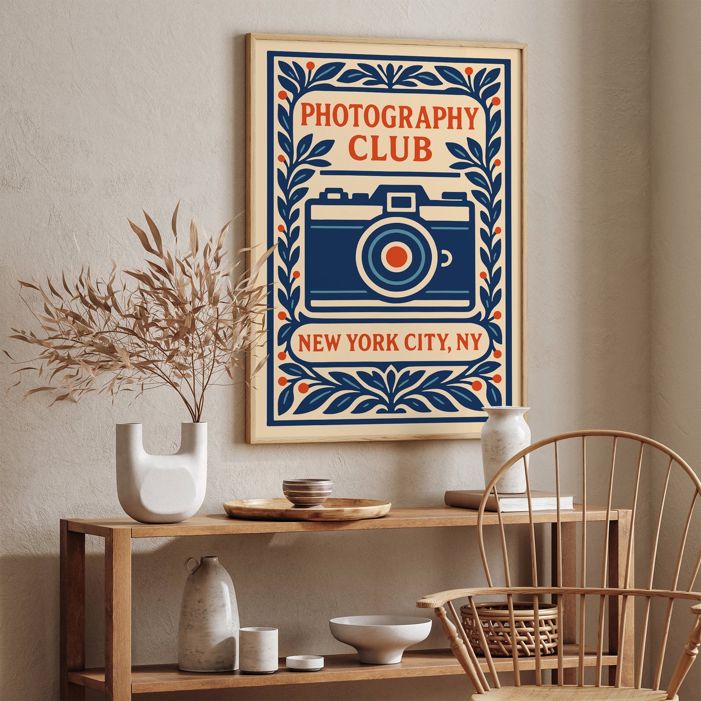 Photography Club NYC Poster – Blue Camera Floral Print