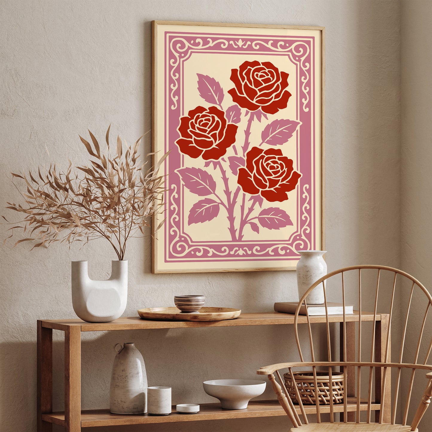 Red Roses Rococo Art Print