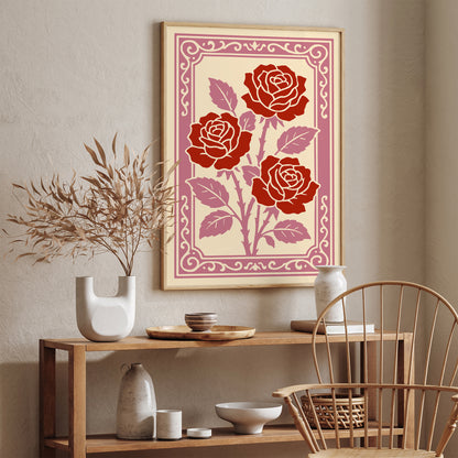 Red Roses Rococo Art Print