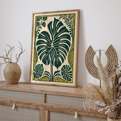 Green Big Rococo Monstera Leaf Poster