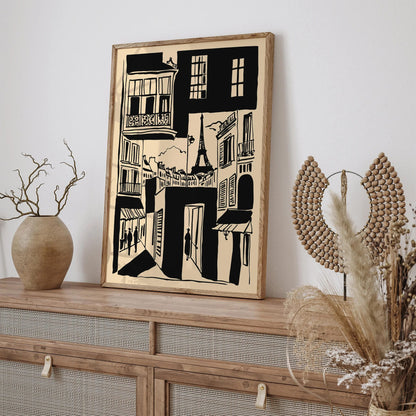 Black Ink Style Paris Comics Art Print