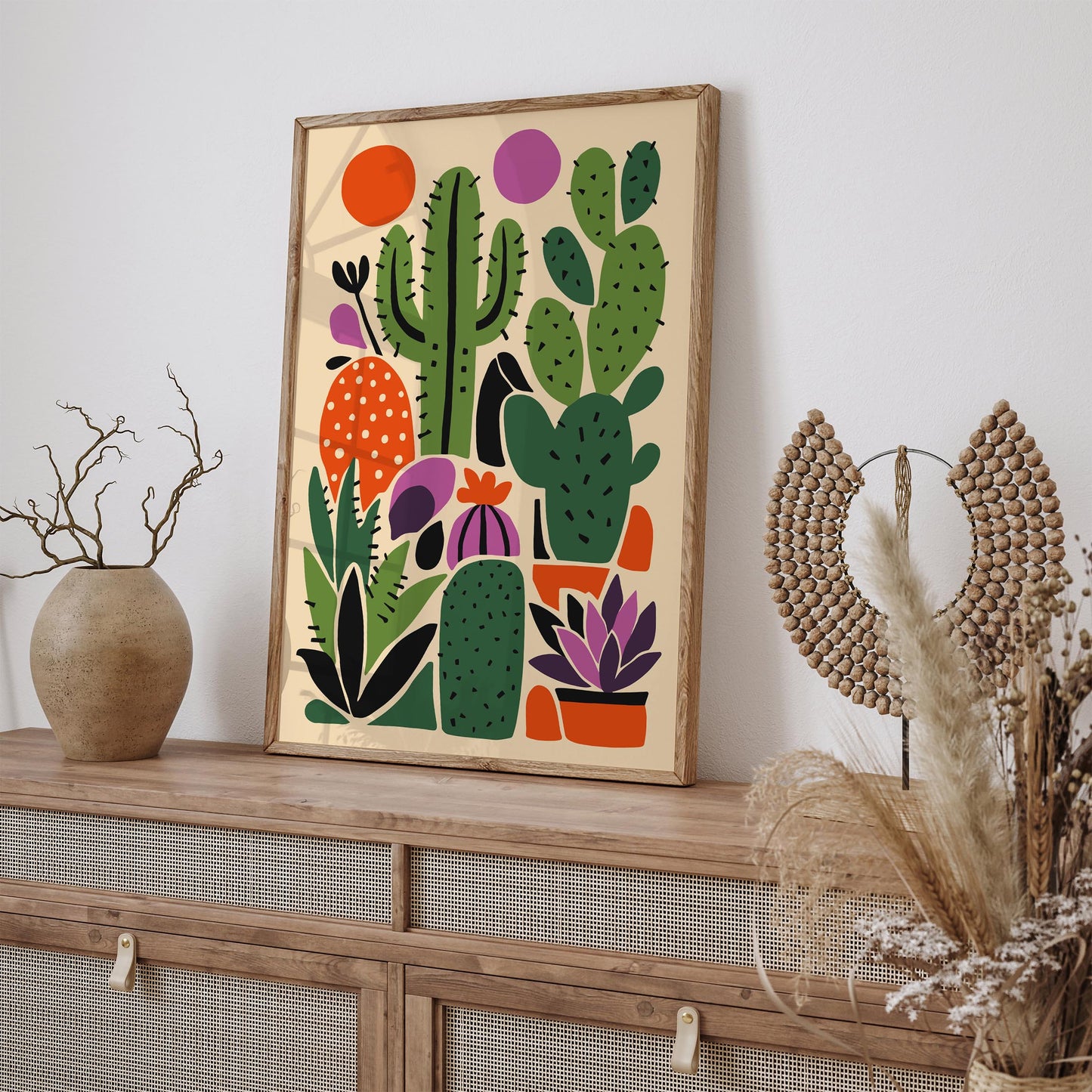 Colorful Cactus Plants Wall Art Print – Boho Desert Botanical Poster