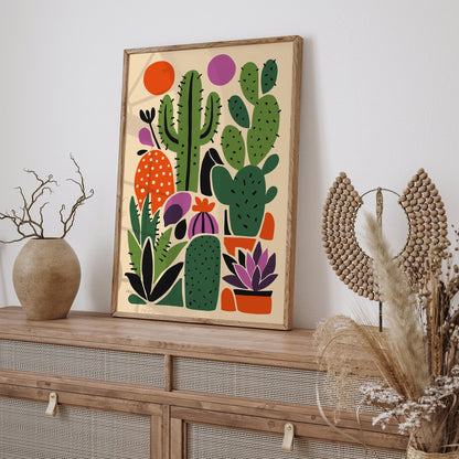 Colorful Cactus Plants Wall Art Print – Boho Desert Botanical Poster