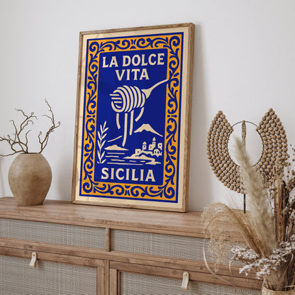 La Dolce Vita Sicilia Poster - Spaghetti Wall Art Print