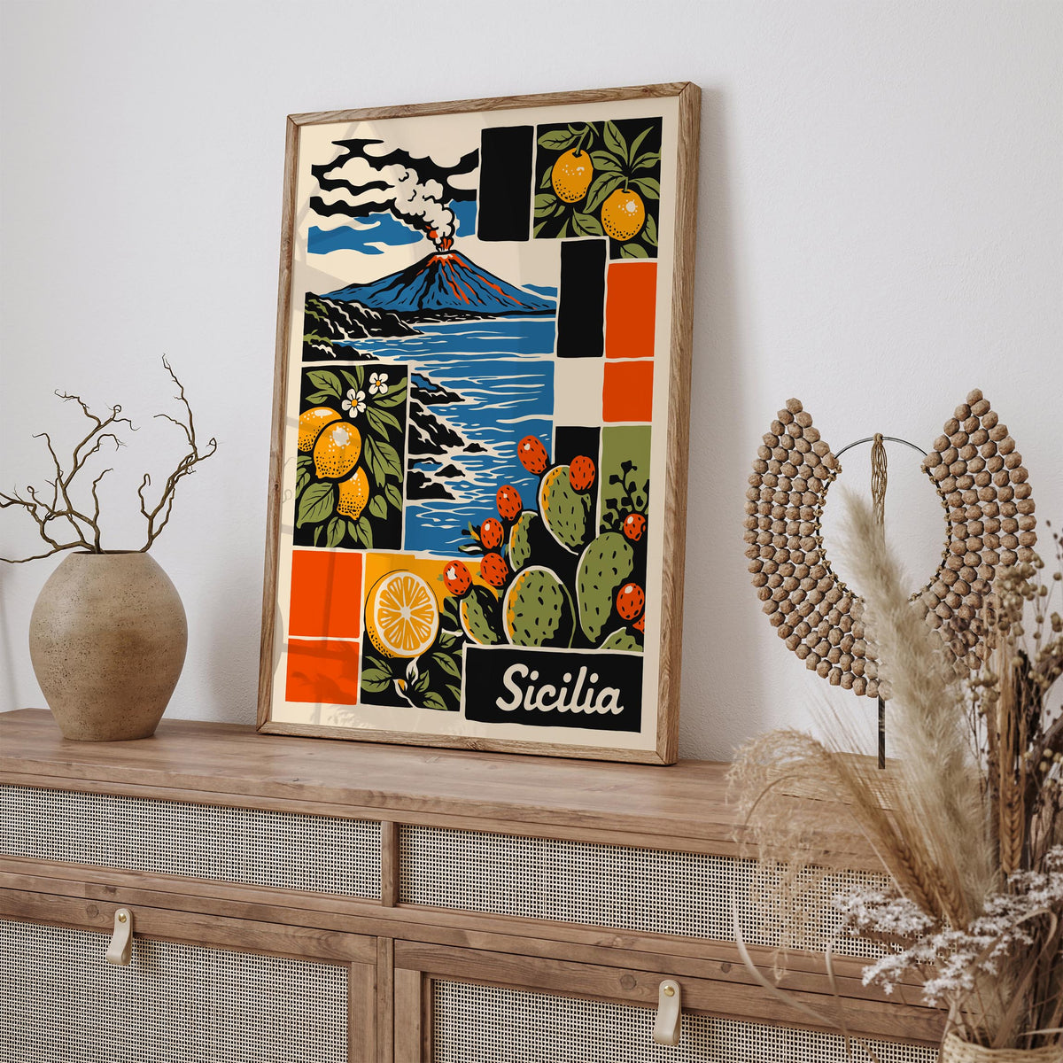 Sicilia Italy Colorful Travel Poster