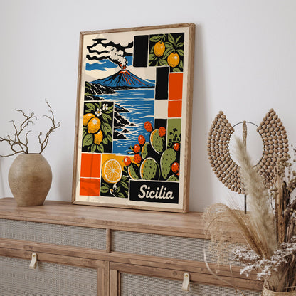 Sicilia Italy Colorful Travel Poster