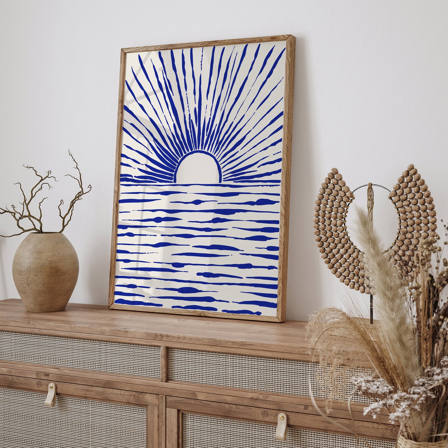 Indigo Blue Line Art Sunset Poster