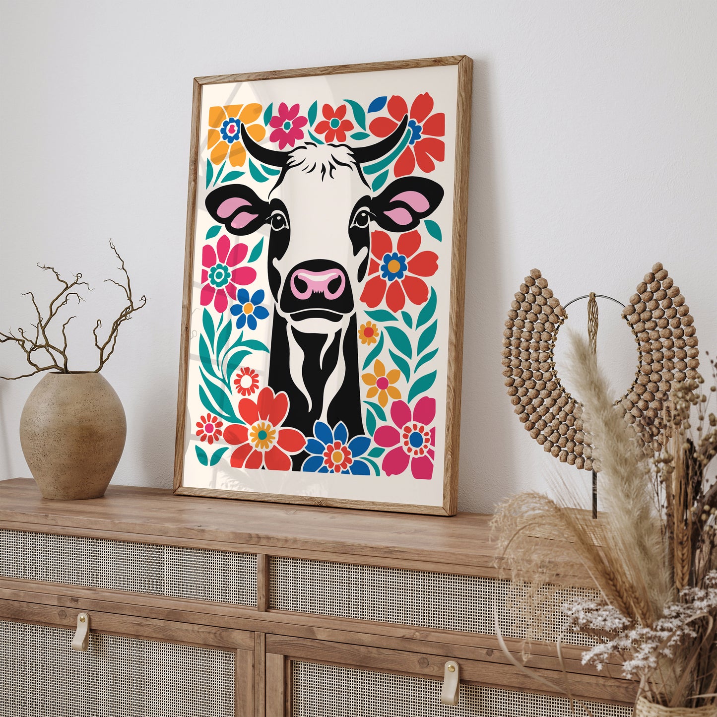 Cute Cow in Flowers Art Print