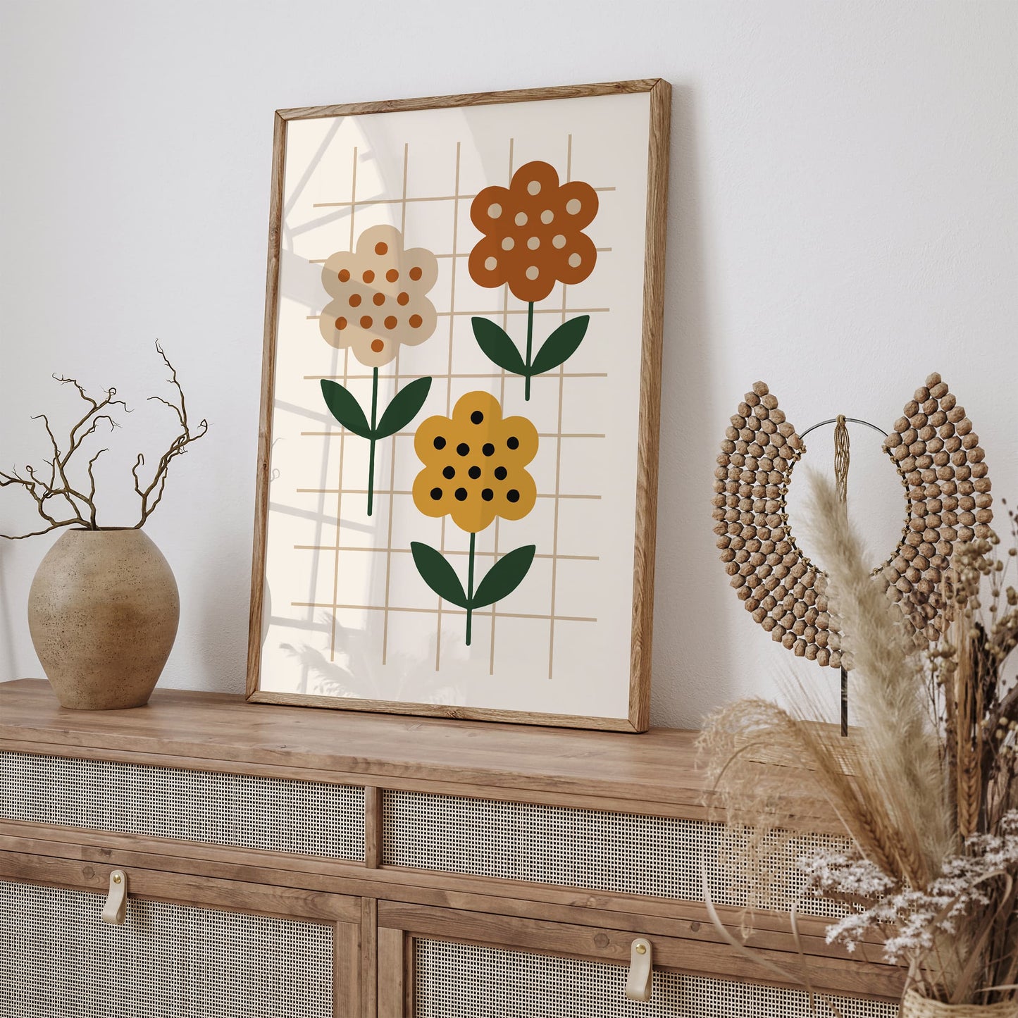 Retro Flowers Poster - 70s Minimalist Wall Art