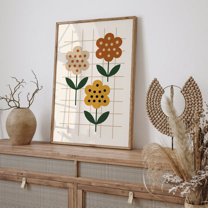 Retro Flowers Poster - 70s Minimalist Wall Art