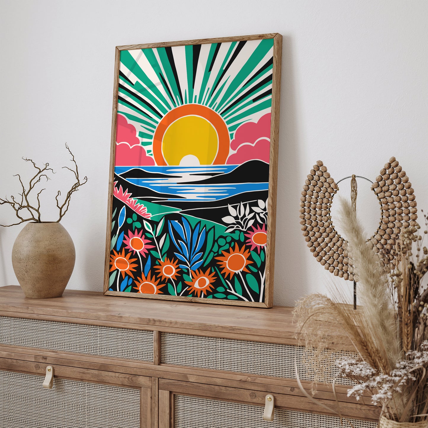 Colorful Groovy Sunset Art Print 2024