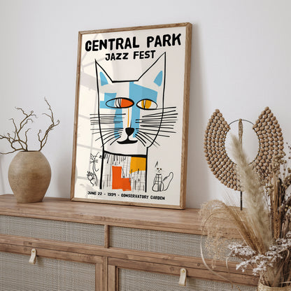 Central Park Jazz Fest with Cute Cat Poster
