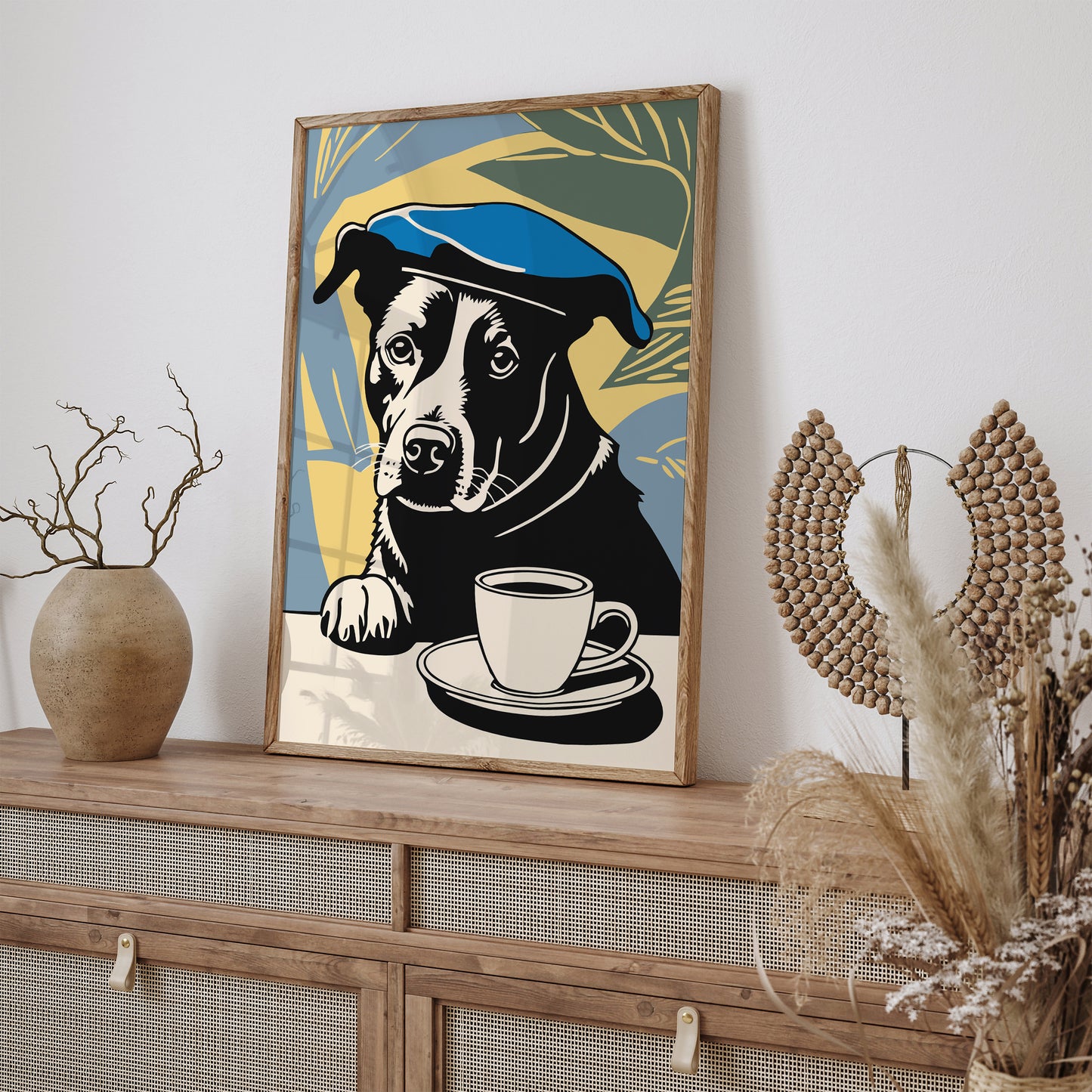 Dog with Black Coffee Retro Poster