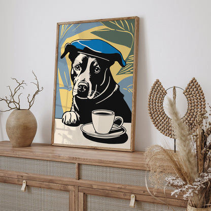 Dog with Black Coffee Retro Poster