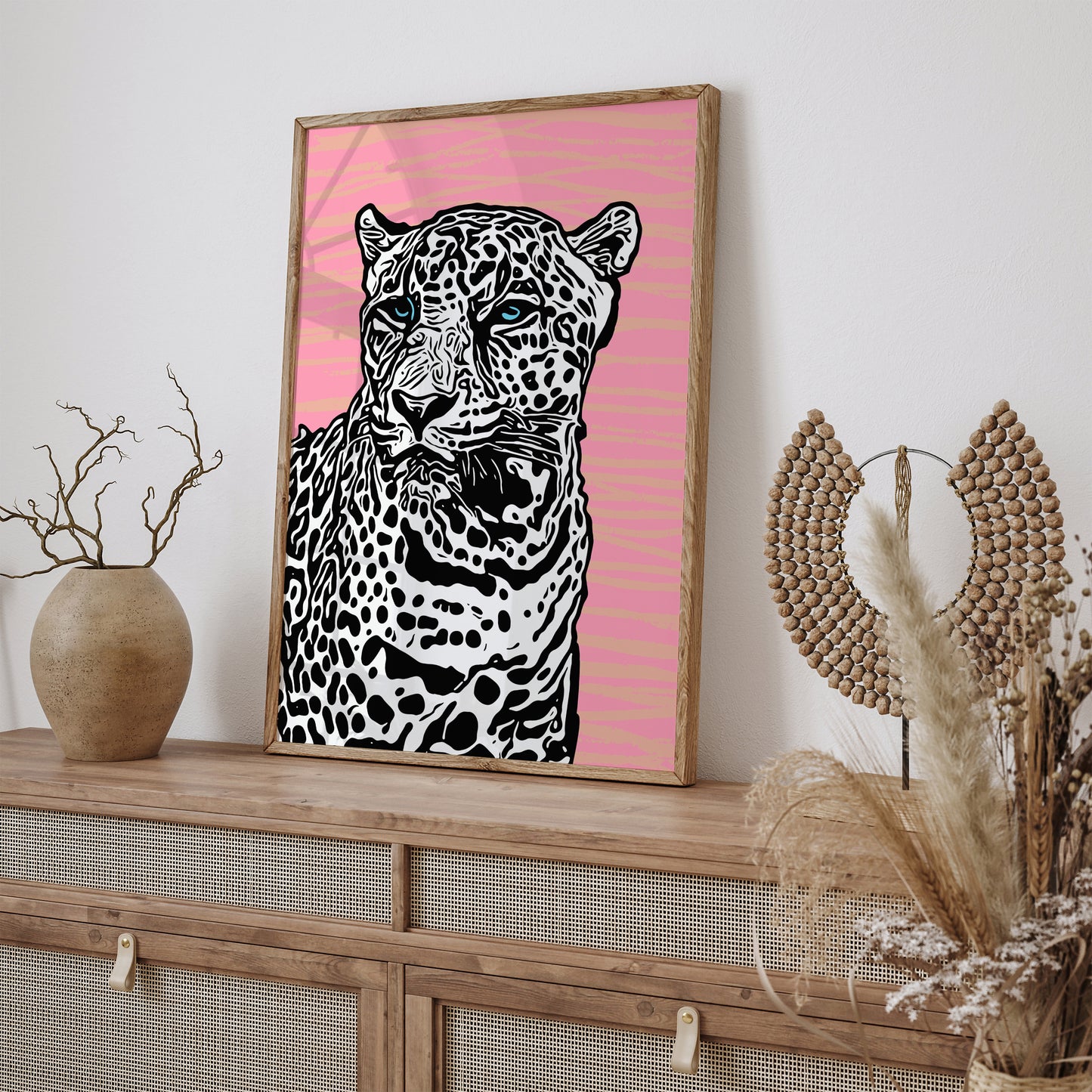 Bold Chic White Panther Cat Art Print