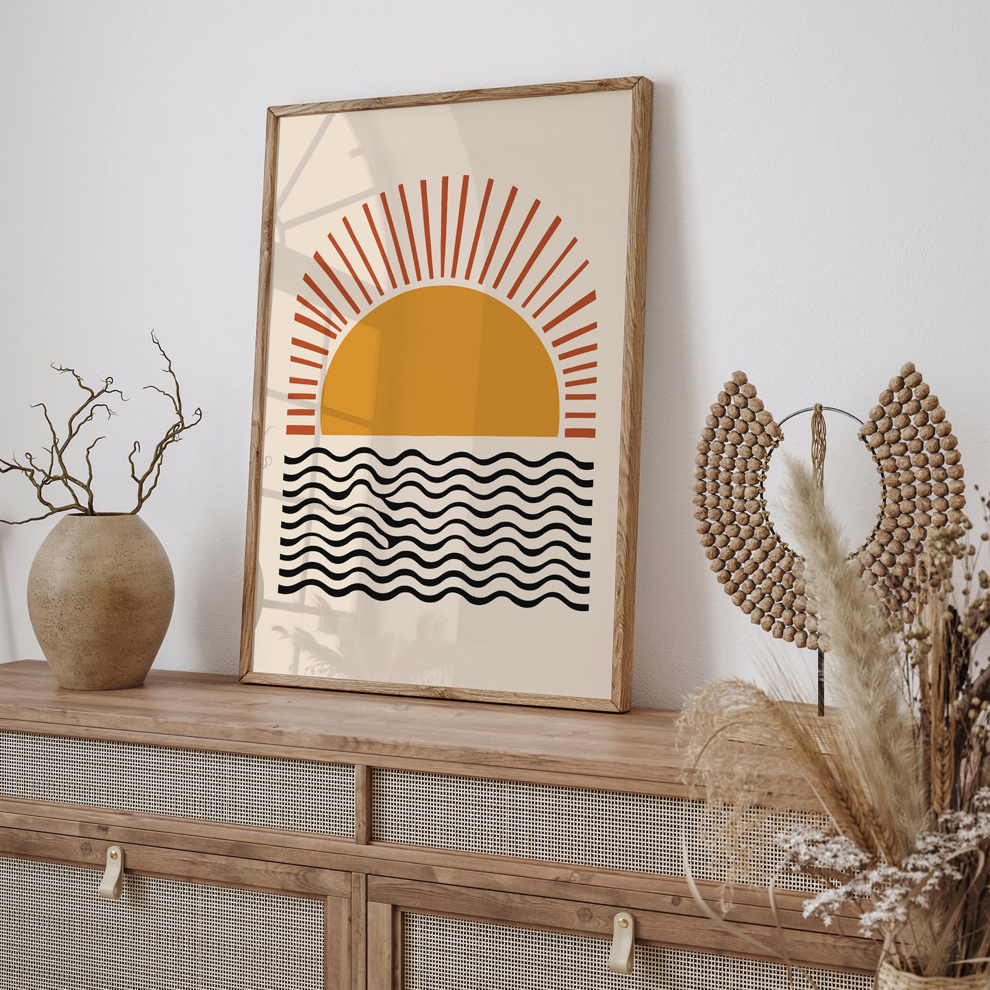 Rustic Line Art Sunset Art Print 2024