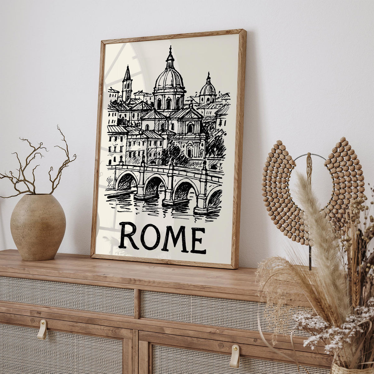 Rome Italy Black Ink Sketch Art Poster