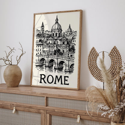 Rome Italy Black Ink Sketch Art Poster