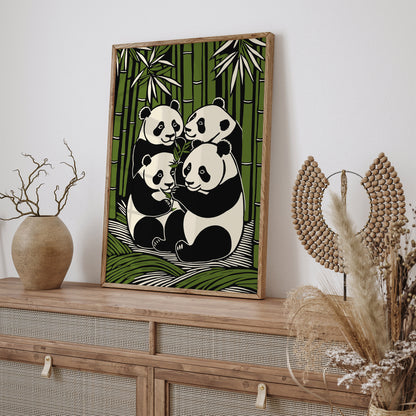 Panda Bears in Bamboo Forest Art Print