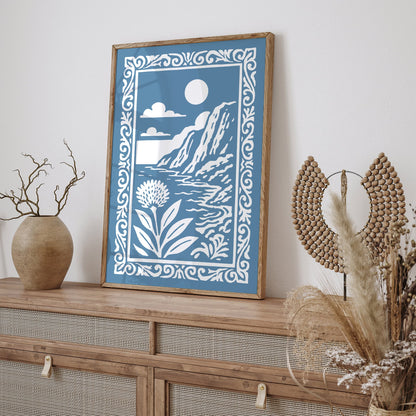 Blue Tropical Landscape Poster