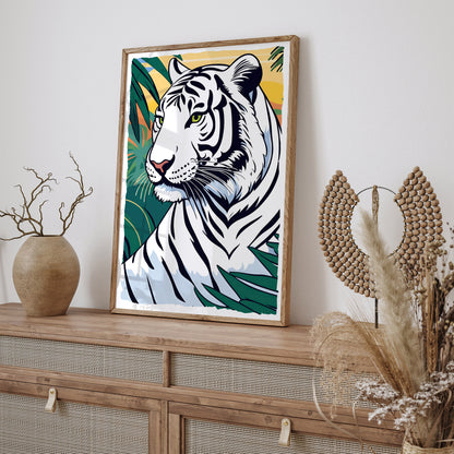 White Jungle Cat Giclee Art Print