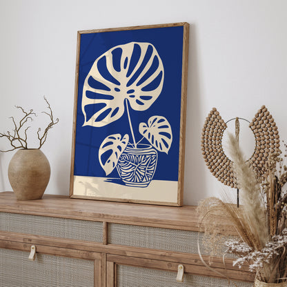 Big Monstera Plant Blue Poster
