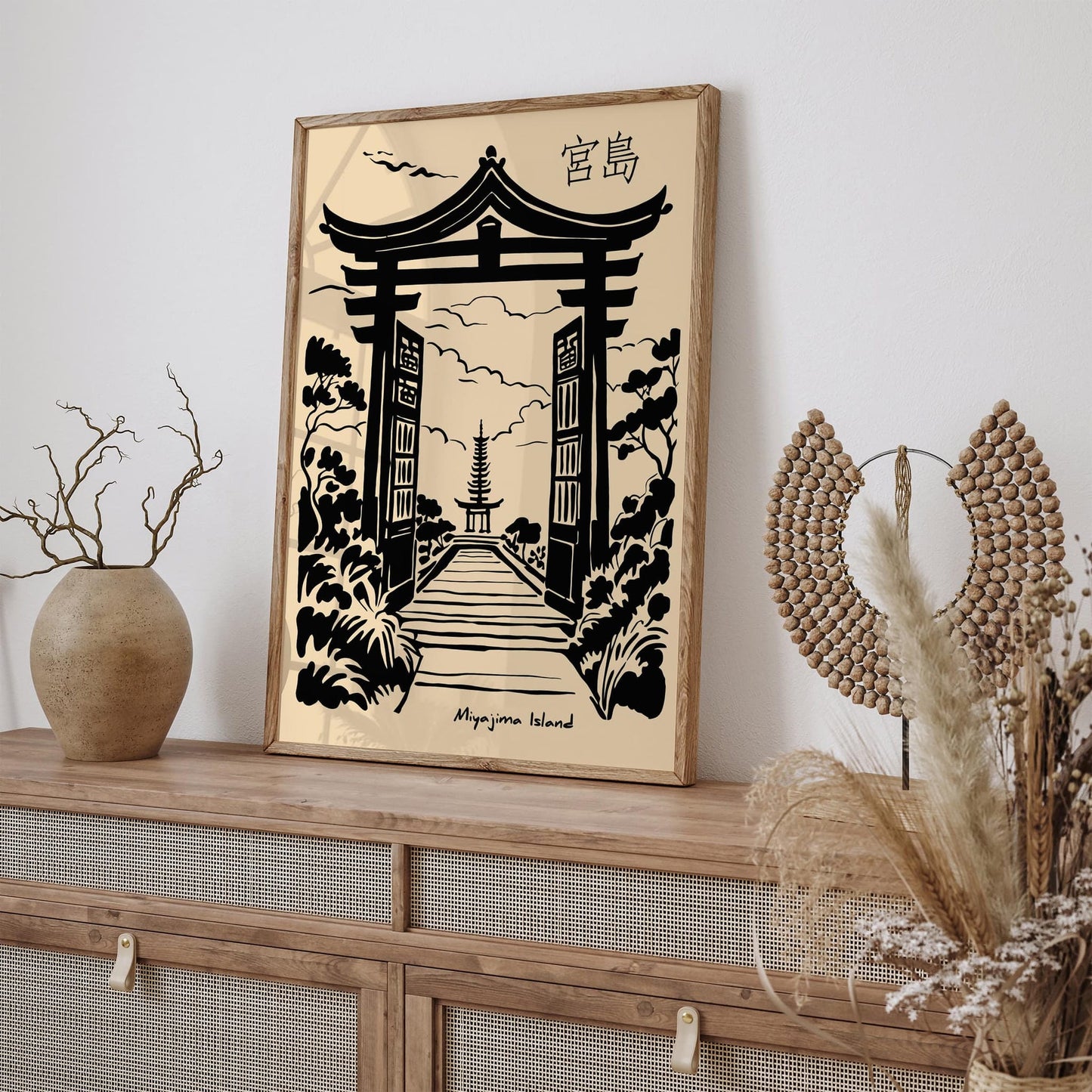 Miyajima Island Tori Gate Black Ink Poster