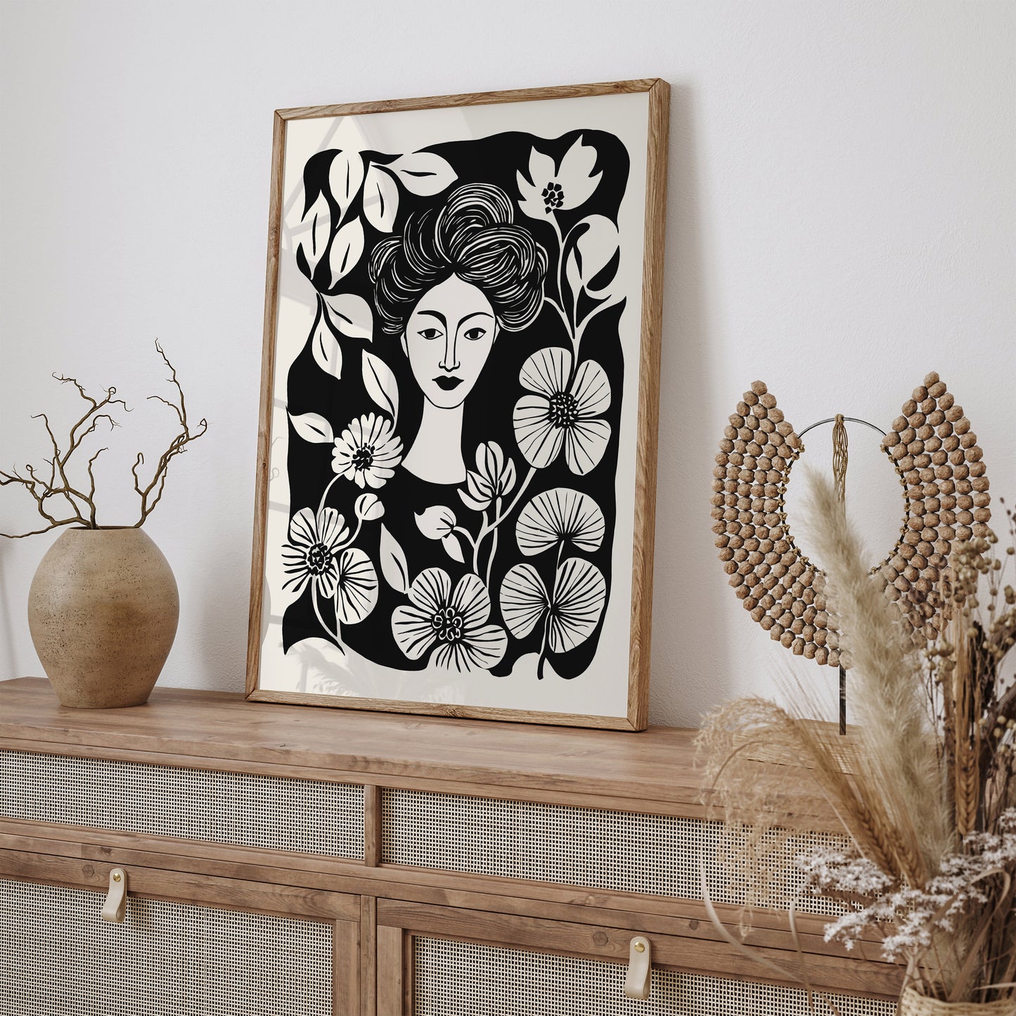 Plant Lady Portrait Black Ink Art Print
