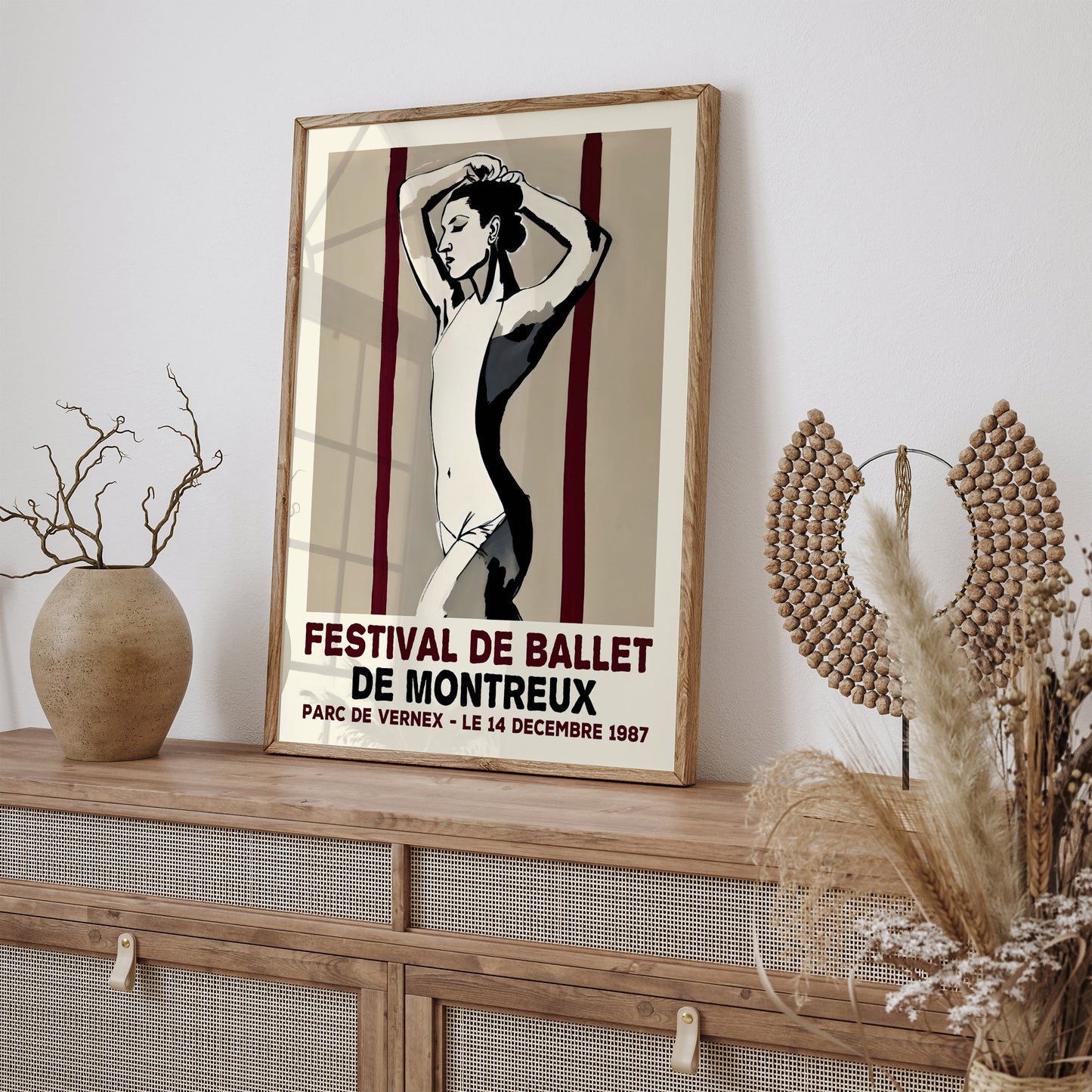 Montreux Ballet Festival Retro Ballerina Ink Art Print