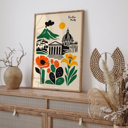 Sicilia Italy Travel Poster – Modern Italian Wall Art Print