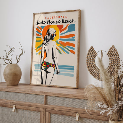 Santa Monica Beach Retro Travel Poster