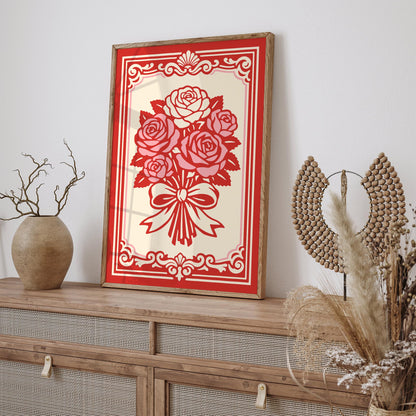 Pink Rococo Roses Poster – Romantic Floral Wall Art